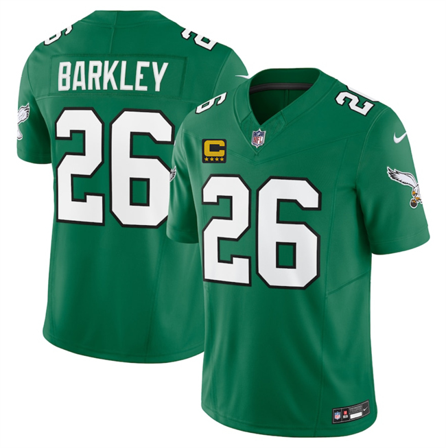 Men's Kelly Green Philadelphia Eagles #26 Saquon Barkley 2025 F.U.S.E. With 4-Star C Patch Vapor Untouchable Limited Throwback Stitched Football Jersey